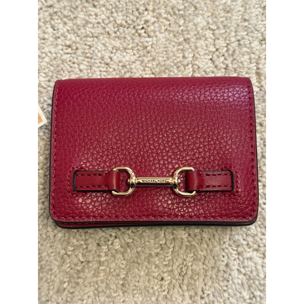 NWT Michael Kors Carson Small Flap Wallet‎ Cherry Pebbled Leather $178 Retail